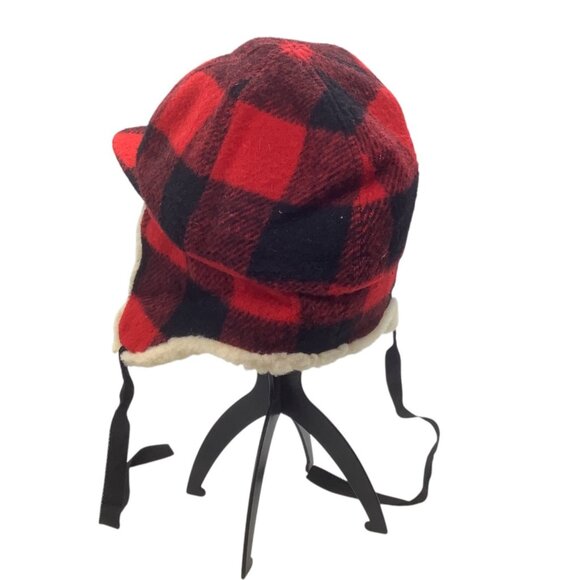 CROWNCAP The Yukon Buffalo Check Fudd Cap Shearling Ear Flaps Red Black Trapper - Picture 3 of 6